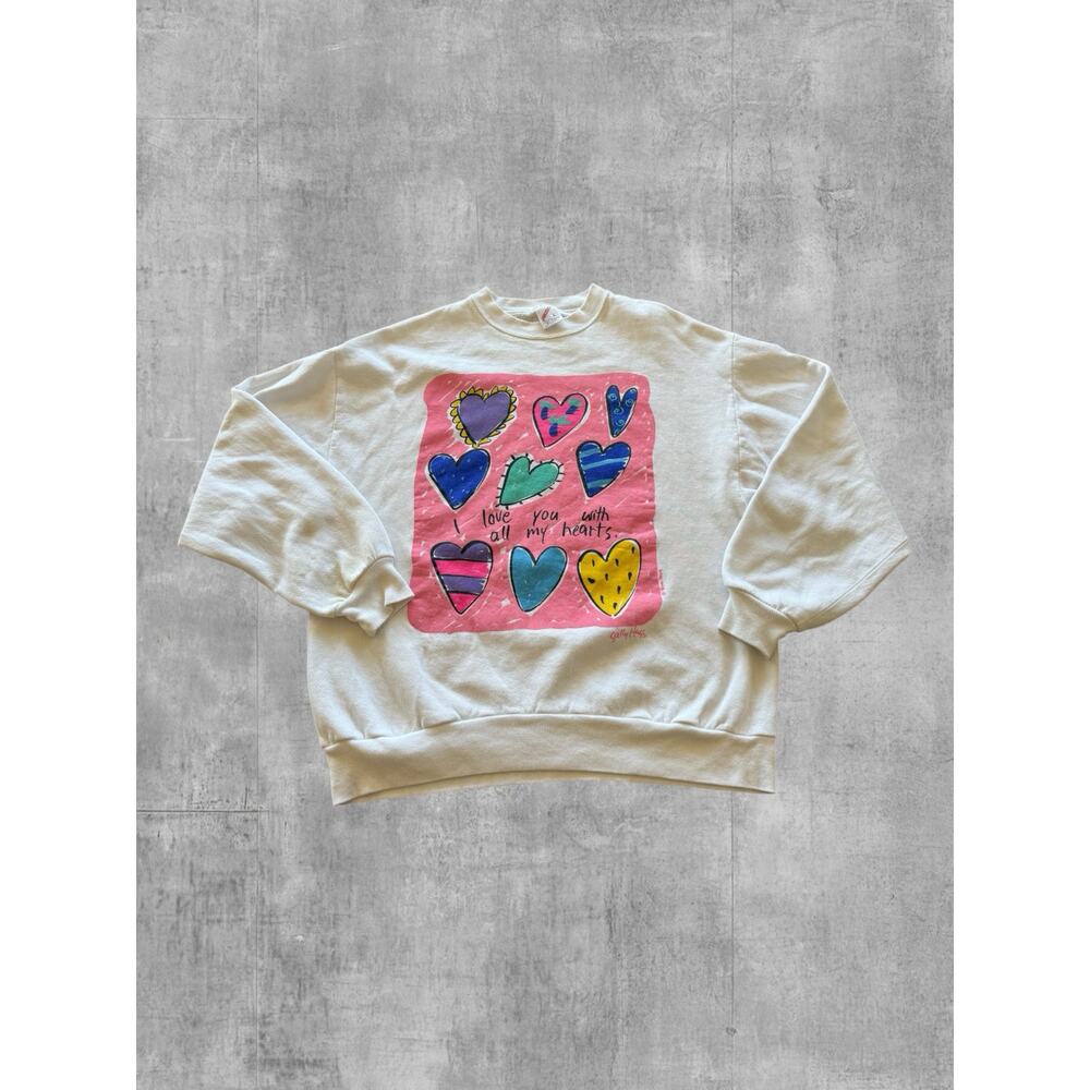 Vtg 90s Sally Huss Sweatshirt LRG I Love You With All My Hearts Jerzees USA Made
